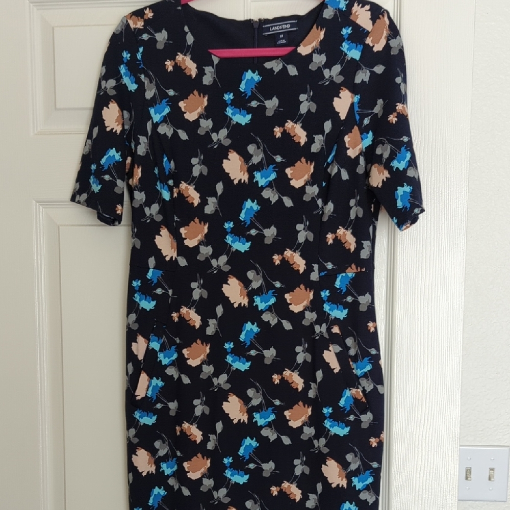 Lands' End Women's Dress with Blue and Brown Floral Print